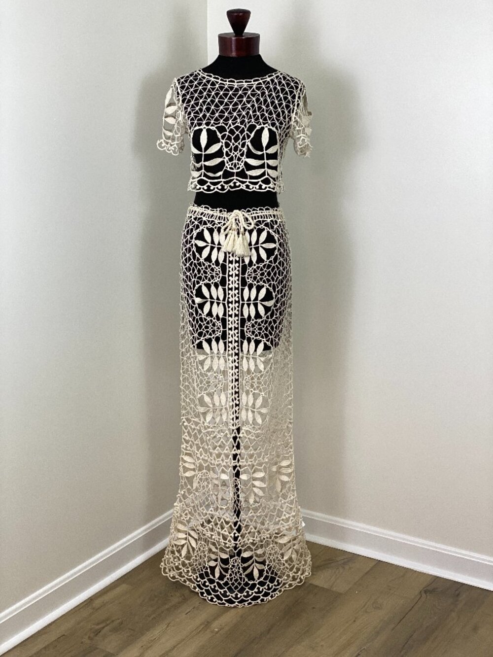 For Love & Lemons St Tropez Crochet Top Maxi Skirt Set Ivory XS - Picture 2 of 16